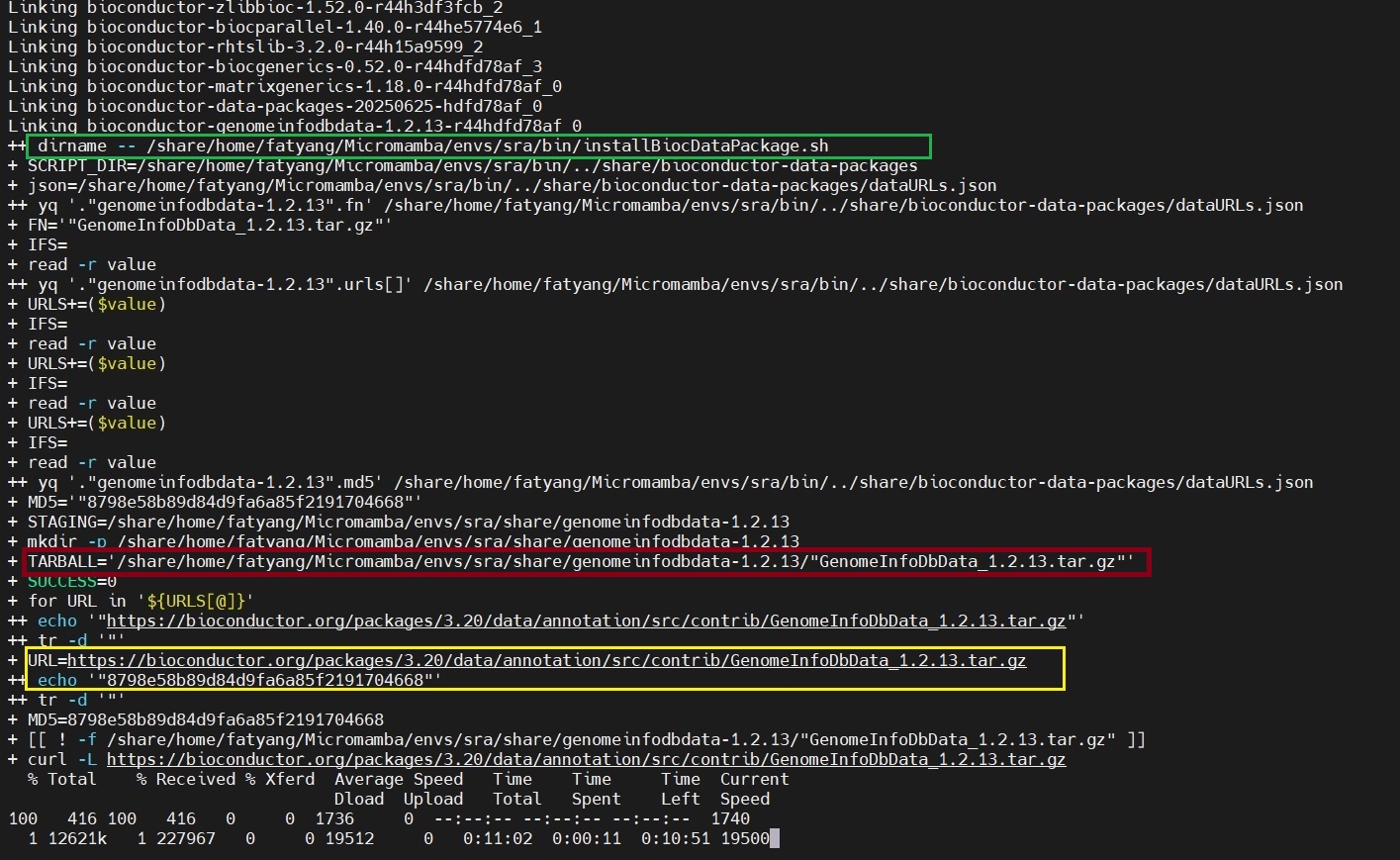Screenshot showing stalled conda installation